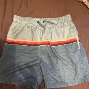Burnside Blue Swim Shorts with Red and Black Stripes